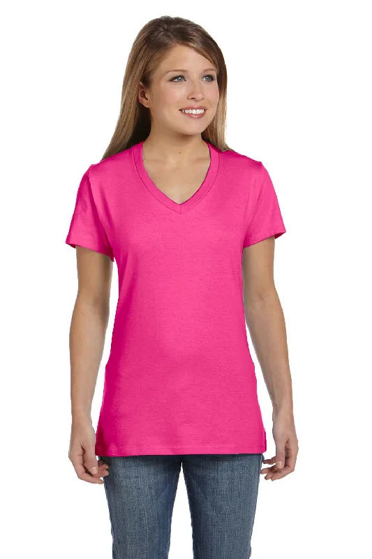 sage green slogan t-shirts bold -Hanes Womens Nano-T Short Sleeve V-Neck T-Shirt - Wow Pink - Closeout