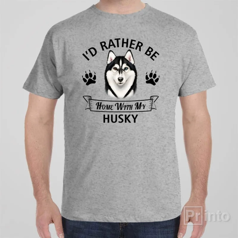 burnt orange lightweight t-shirts summer -I'd rather stay home with my Husky - T-shirt