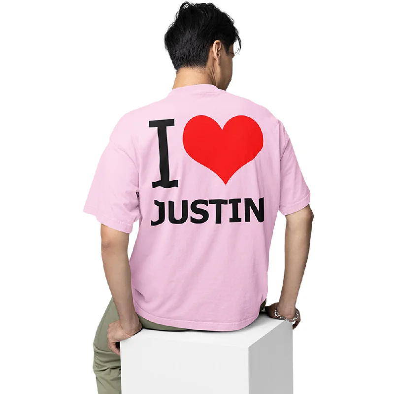 soft beige performance t-shirts for running -Justin Bieber Oversized T shirt - I Love Justin