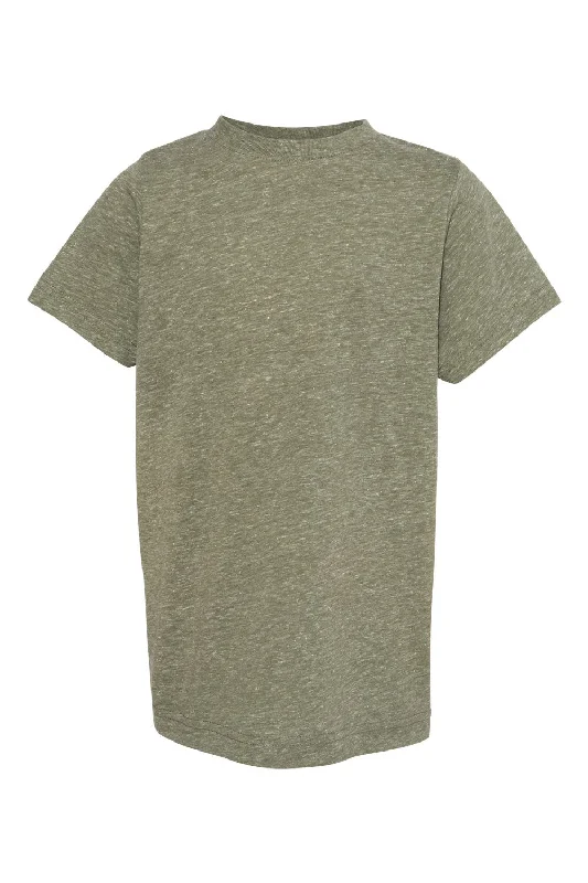 olive ribbed t-shirts textured -LAT Youth Harborside Melange Short Sleeve Crewneck T-Shirt - Military Green