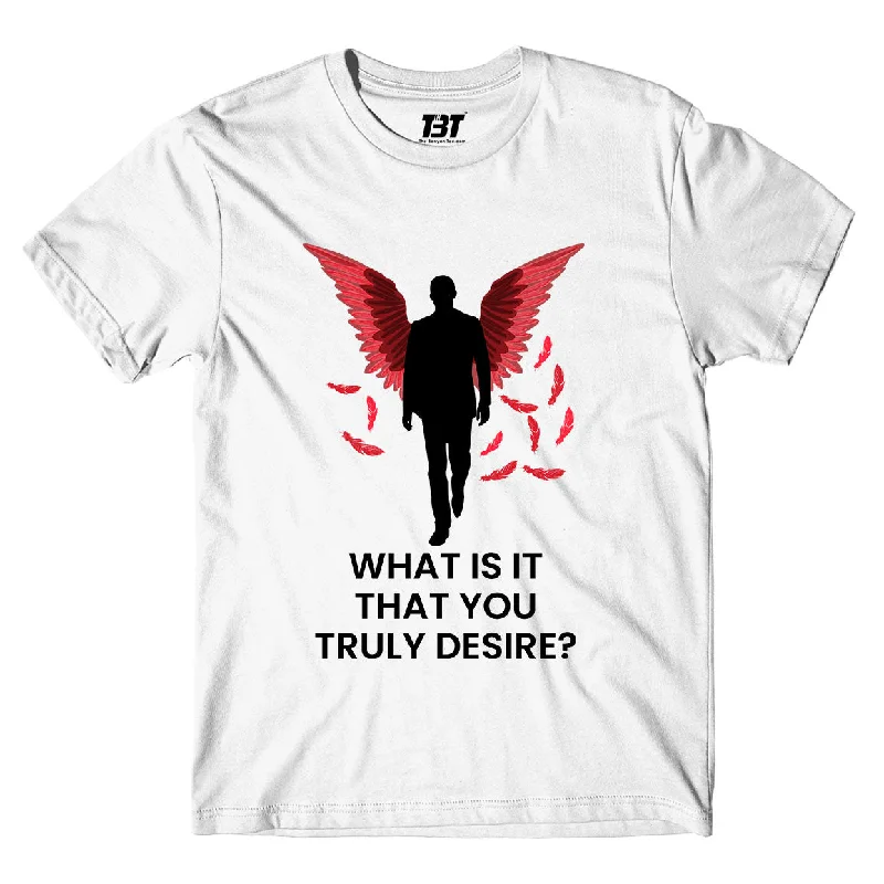 teal slim fit t-shirts sleek -Lucifer T shirt - What Is It That You Truly Desire?