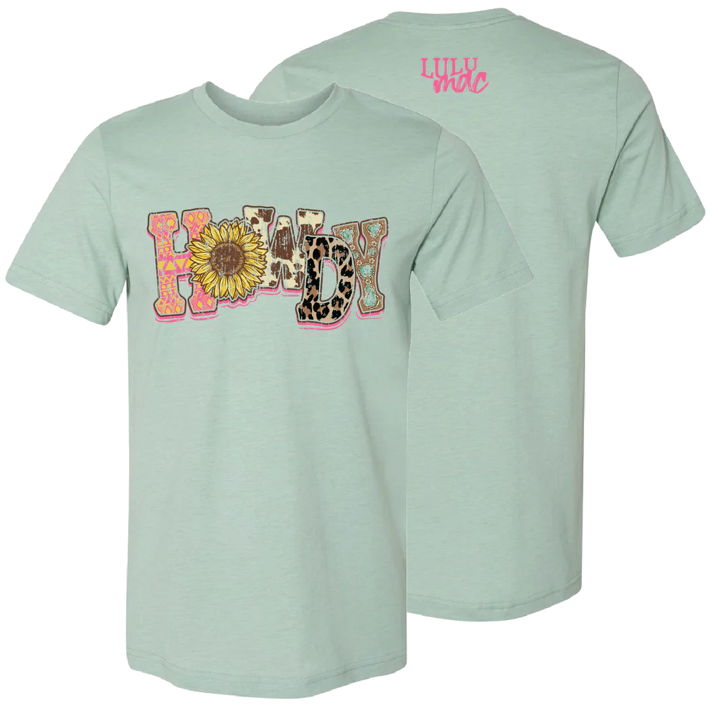 taupe eco-friendly t-shirts green -Lulu Mac Howdy Sunflower T-Shirt