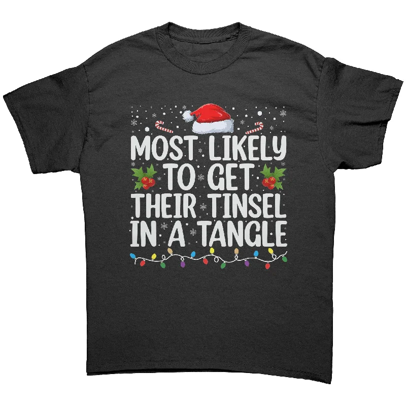 peach henley t-shirts smart -Most likely to get their Tinsel in a Tangle Unisex Christmas T-Shirt Family Shirts