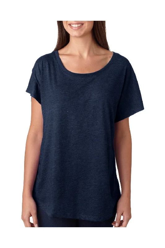 teal graphic print t-shirts vibrant -Next Level Womens Dolman Jersey Short Sleeve Scoop Neck T-Shirt - Vintage Navy Blue