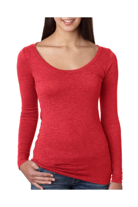 sage green cropped t-shirts chic -Next Level Womens Jersey Long Sleeve Scoop Neck T-Shirt - Vintage Red - Closeout