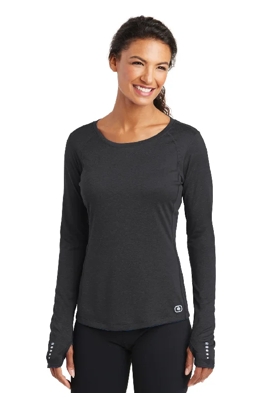 soft beige ribbed t-shirts textured -Ogio Womens Endurance Pulse Jersey Moisture Wicking Long Sleeve Crewneck T-Shirt - Blacktop