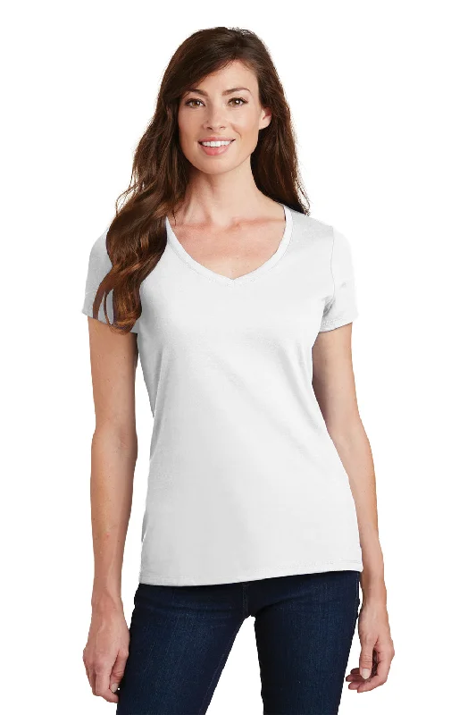 taupe cropped t-shirts chic -Port & Company Womens Fan Favorite Short Sleeve V-Neck T-Shirt - White