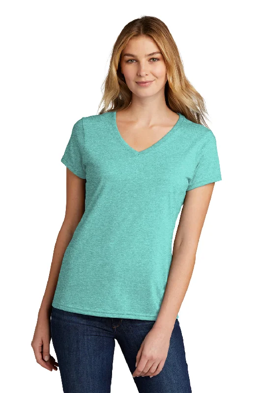 khaki tie-front t-shirts cute -Port & Company Womens Short Sleeve V-Neck T-Shirt - Heather Vivid Teal Green