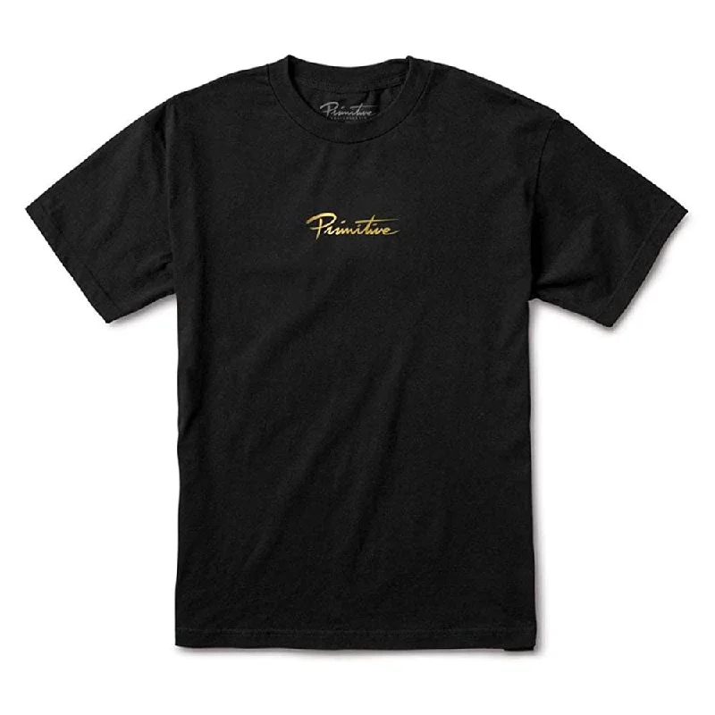 olive cropped t-shirts chic -Primitive Mini Nuevo Gold Foil T-Shirt Black