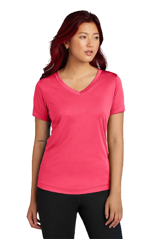 burnt orange lightweight t-shirts summer -Sport-Tek Womens Competitor Moisture Wicking Short Sleeve V-Neck T-Shirt - Hot Coral Pink