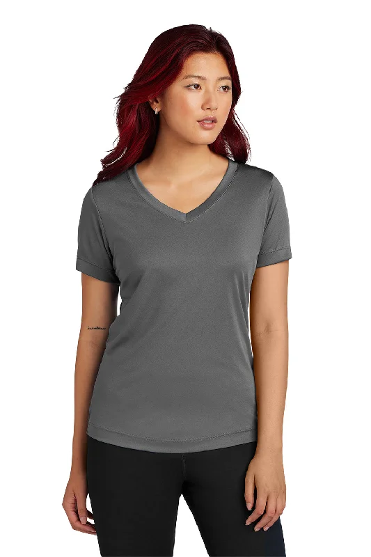 heather grey ribbed t-shirts textured -Sport-Tek Womens Competitor Moisture Wicking Short Sleeve V-Neck T-Shirt - Iron Grey