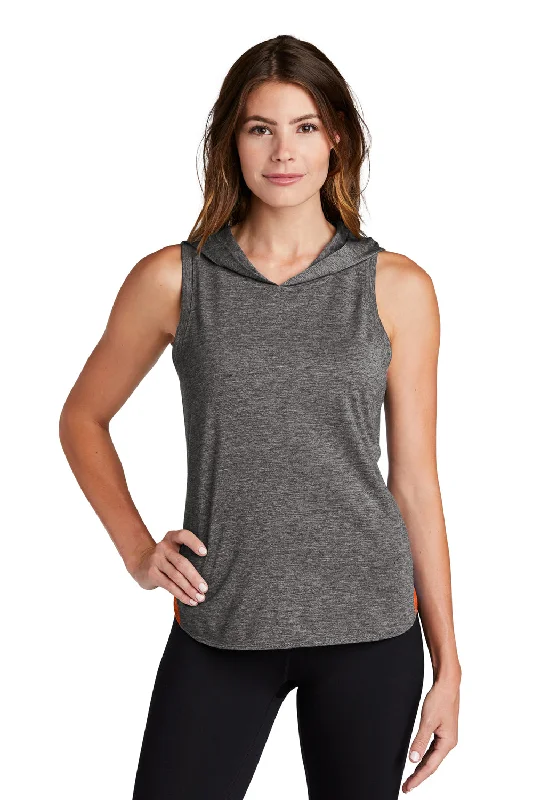 heather grey henley t-shirts smart -Sport-Tek Womens Draft Moisture Wicking Hooded Tank Top Hoodie - Heather Deep Orange/Heather Dark Grey