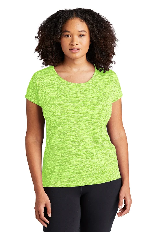 taupe performance t-shirts for gym -Sport-Tek Womens Electric Heather Moisture Wicking Short Sleeve Crewneck T-Shirt - Lime Shock Green Electric