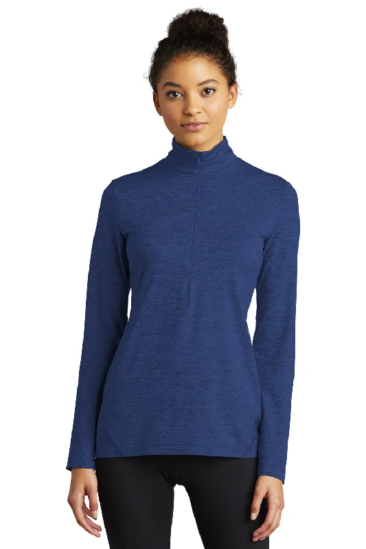 soft beige cropped t-shirts chic -Sport-Tek Womens Exchange 1.5 Long Sleeve 1/4 Zip T-Shirt - Heather True Royal Blue