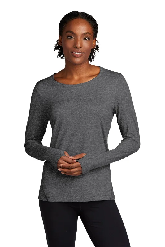 sage green long sleeve t-shirts cozy -Sport-Tek Womens Exchange 1.5 Long Sleeve Crewneck T-Shirt - Heather Graphite Grey