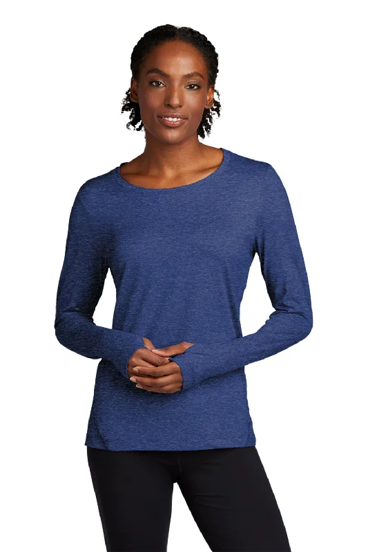 maroon pocket t-shirts casual -Sport-Tek Womens Exchange 1.5 Long Sleeve Crewneck T-Shirt - Heather True Royal Blue