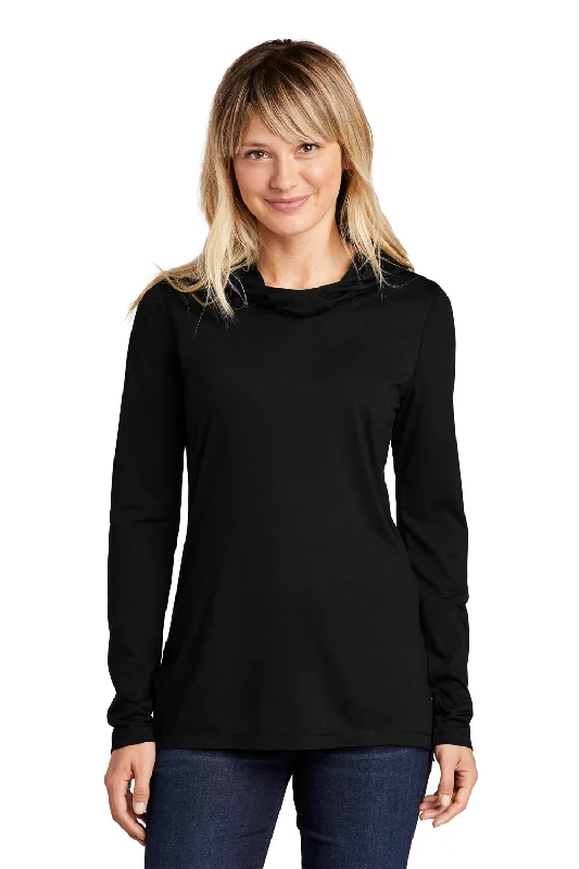 lilac pocket t-shirts versatile -Sport-Tek Womens Moisture Wicking Cowl Neck Long Sleeve T-Shirt - Black