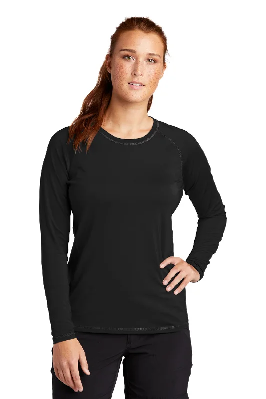 lilac pocket t-shirts versatile -Sport-Tek Womens Rashguard Moisture Wicking Long Sleeve Crewneck T-Shirt - Black