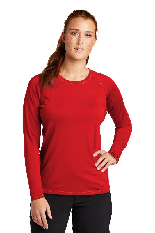 olive eco cotton t-shirts green -Sport-Tek Womens Rashguard Moisture Wicking Long Sleeve Crewneck T-Shirt - True Red