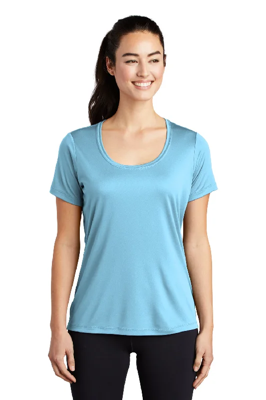 teal floral t-shirts boho -Sport-Tek Womens Moisture Wicking Short Sleeve Scoop Neck T-Shirt - Light Blue