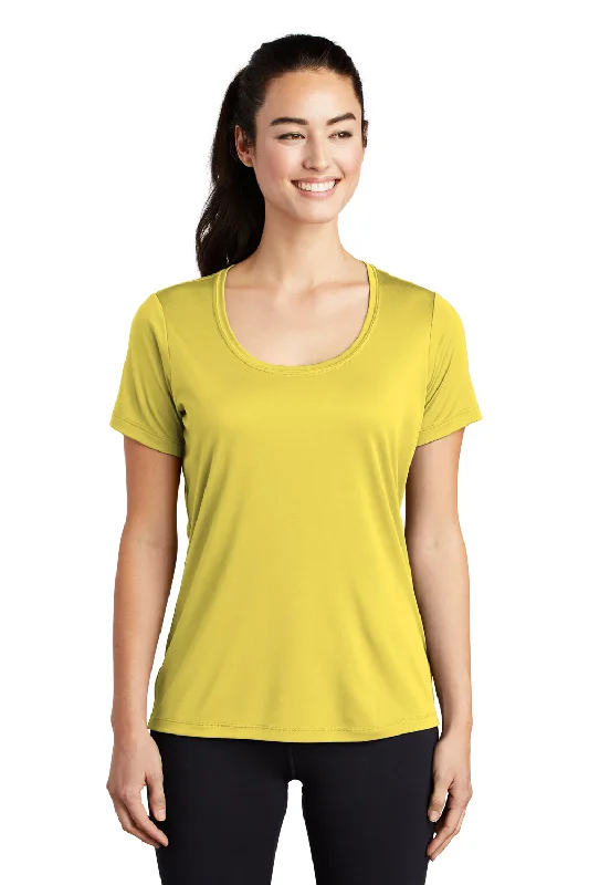 heather grey henley t-shirts smart -Sport-Tek Womens Moisture Wicking Short Sleeve Scoop Neck T-Shirt - Yellow