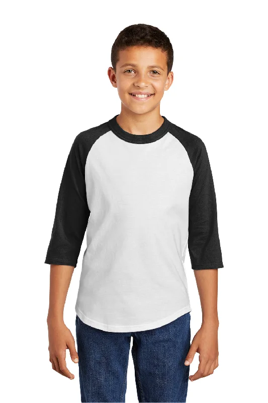 olive vintage wash t-shirts casual -Sport-Tek Youth 3/4 Sleeve Crewneck T-Shirt - White/Black