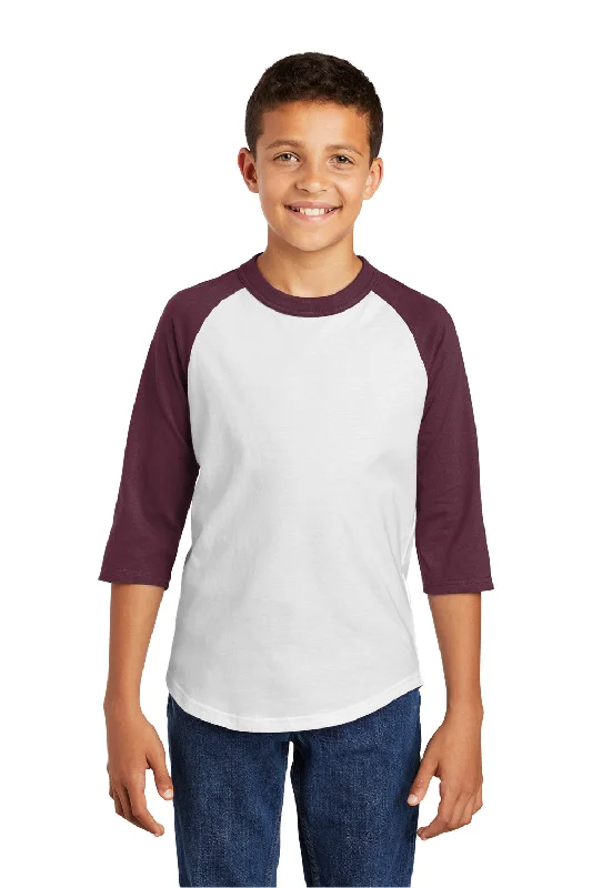 olive camo print t-shirts rugged -Sport-Tek Youth 3/4 Sleeve Crewneck T-Shirt - White/Maroon