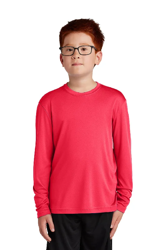 indigo workout t-shirts breathable -Sport-Tek Youth Competitor Moisture Wicking Long Sleeve Crewneck T-Shirt - Hot Coral Pink