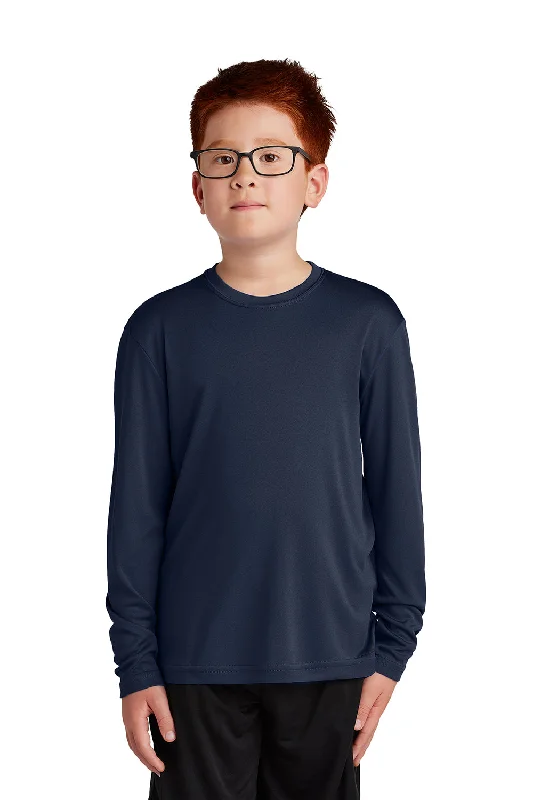 indigo long sleeve t-shirts cozy -Sport-Tek Youth Competitor Moisture Wicking Long Sleeve Crewneck T-Shirt - True Navy Blue