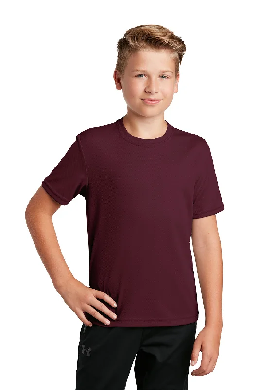 burnt orange performance t-shirts for running -Sport-Tek Youth RacerMesh Moisture Wicking Short Sleeve Crewneck T-Shirt - Maroon