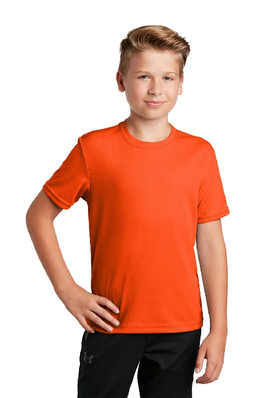 sage green tie-dye t-shirts funky -Sport-Tek Youth RacerMesh Moisture Wicking Short Sleeve Crewneck T-Shirt - Neon Orange