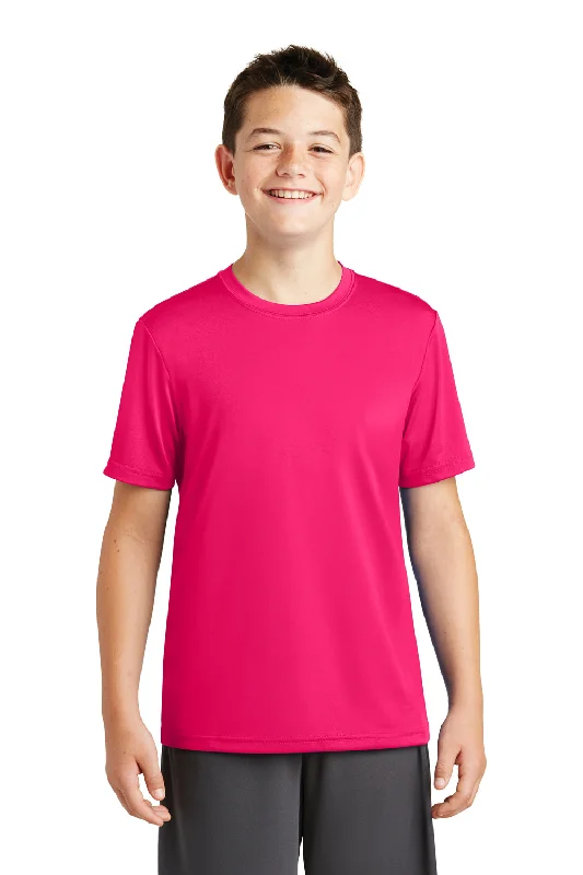 soft beige workout t-shirts breathable -Sport-Tek Youth Tough Moisture Wicking Short Sleeve Crewneck T-Shirt - Raspberry Pink - Closeout