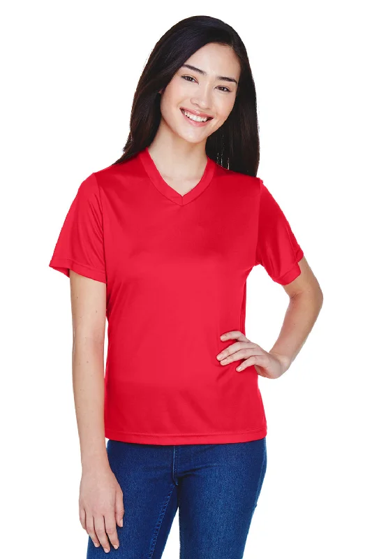 teal performance t-shirts for running -Team 365 Womens Zone Performance Moisture Wicking Short Sleeve V-Neck T-Shirt - Red