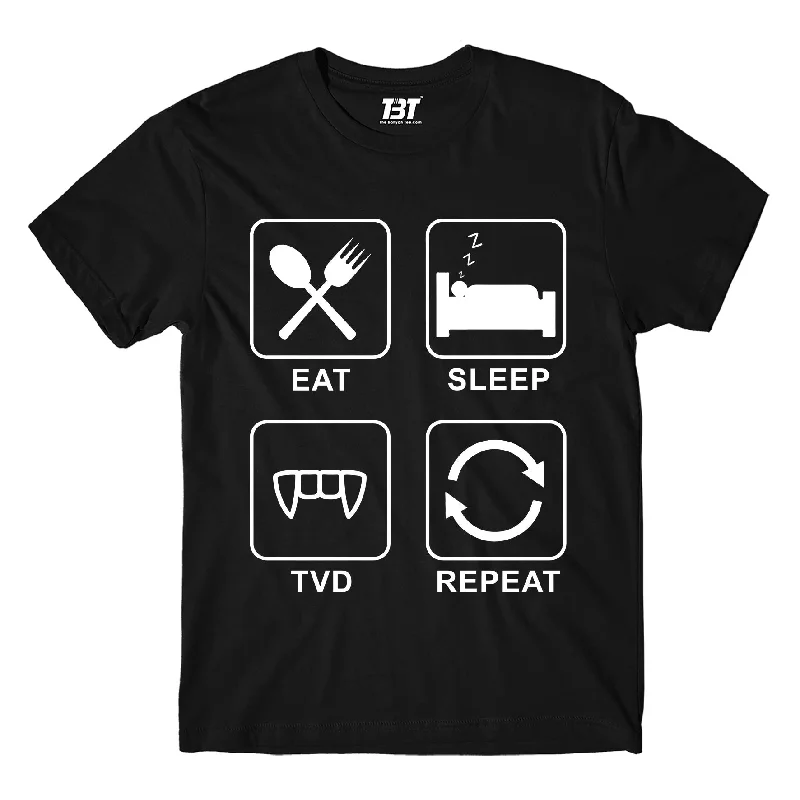 burnt orange striped t-shirts preppy -The Vampire Diaries T shirt - Eat Sleep TVD Repeat