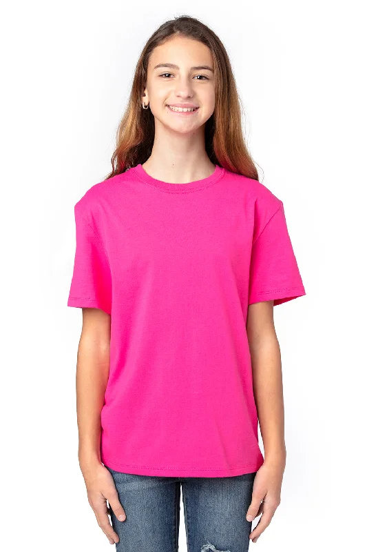 heather grey tie-front t-shirts cute -Threadfast Apparel Youth Ultimate Short Sleeve Crewneck T-Shirt - Hot Pink