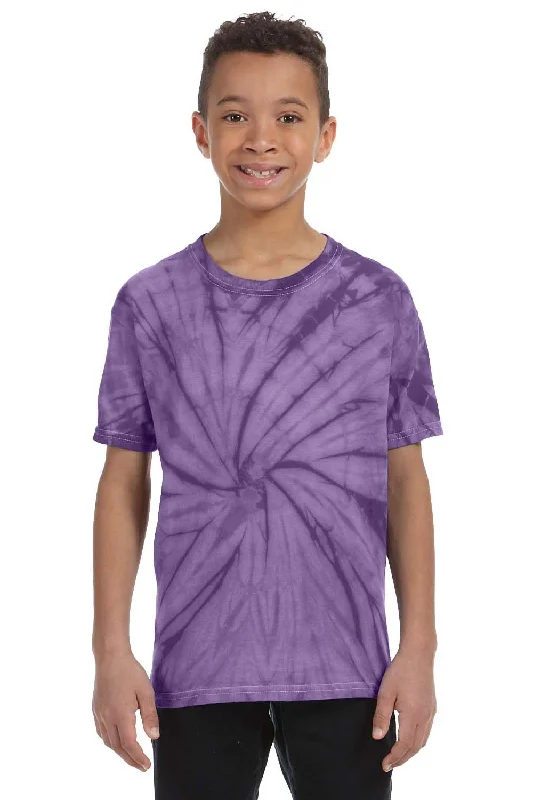 coral graphic t-shirts trendy -Tie-Dye Youth Short Sleeve Crewneck T-Shirt - Purple