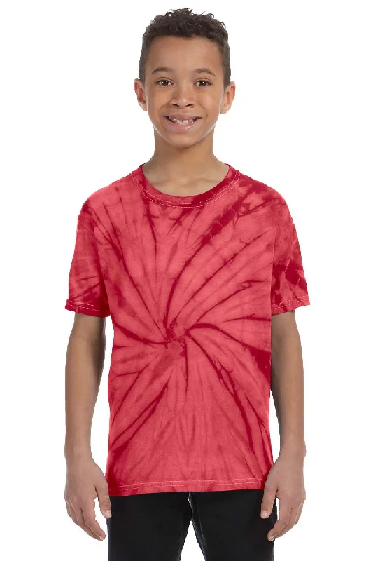 olive slim fit t-shirts sleek -Tie-Dye Youth Short Sleeve Crewneck T-Shirt - Red