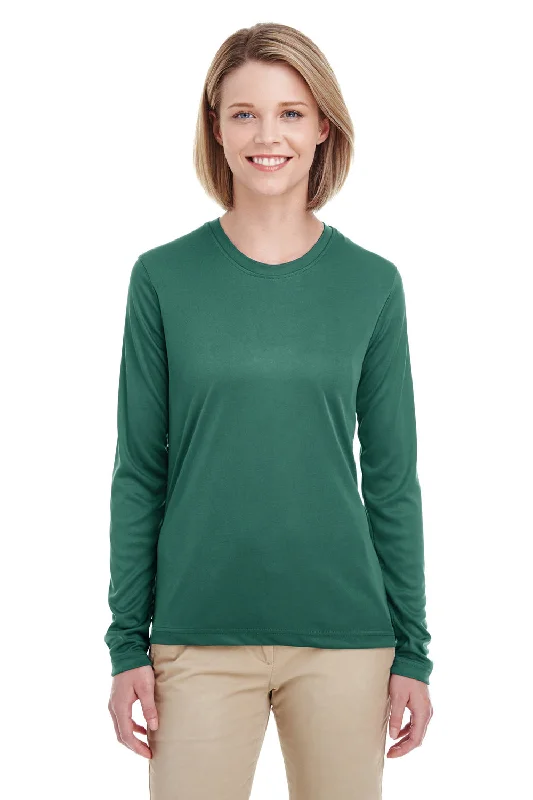 maroon festival t-shirts trendy -UltraClub Womens Cool & Dry Performance Moisture Wicking Long Sleeve Crewneck T-Shirt - Forest Green