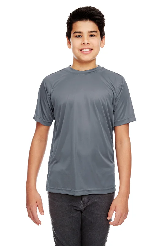 soft beige tie-front t-shirts cute -UltraClub Youth Cool & Dry Performance Moisture Wicking Short Sleeve Crewneck T-Shirt - Charcoal Grey