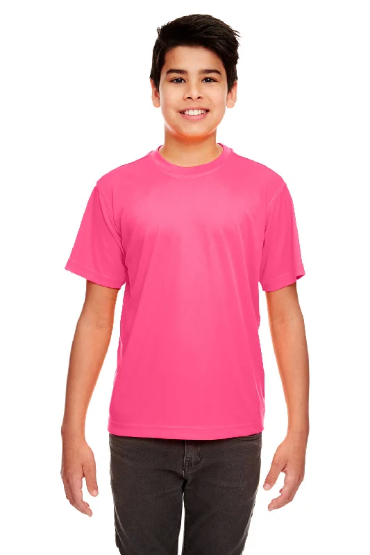 maroon crew neck t-shirts basic -UltraClub Youth Cool & Dry Performance Moisture Wicking Short Sleeve Crewneck T-Shirt - Heliconia Pink