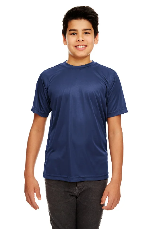 olive tie-front t-shirts cute -UltraClub Youth Cool & Dry Performance Moisture Wicking Short Sleeve Crewneck T-Shirt - Navy Blue