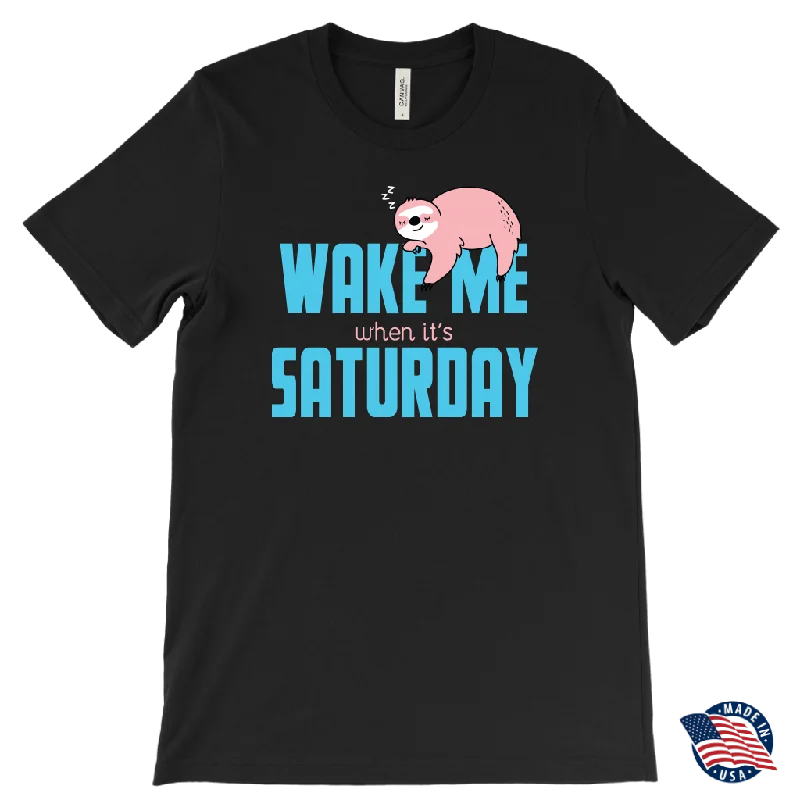 olive slim fit t-shirts sleek -Wake Me When it's Saturday Sloth T-Shirt, Men's, Women's, Childrens