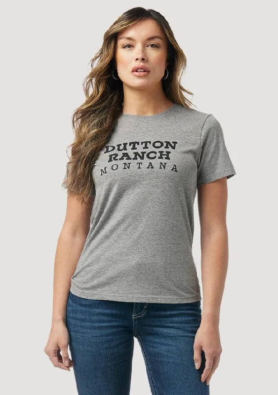 soft beige vintage band t-shirts retro -WRANGLER WOMEN'S CHARCOAL HEATHER DUTTON RANCH TEE