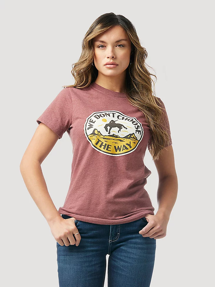 sage green camo t-shirts rugged -WRANGLER X YELLOWSTONE WOMEN'S "WE DON'T CHOOSE THE WAY" TEE