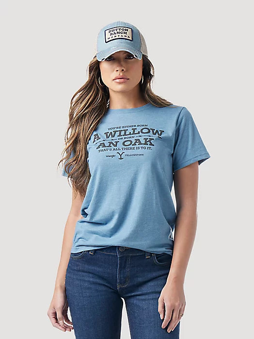 olive ribbed t-shirts textured -WRANGLER X YELLOWSTONE WOMEN'S WILLOW OR OAK SHORT SLEEVE TEE