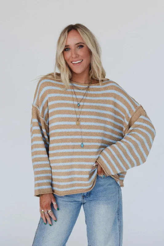 pullover sweater chill navy -All My Stripes Oversized Sweater - Taupe