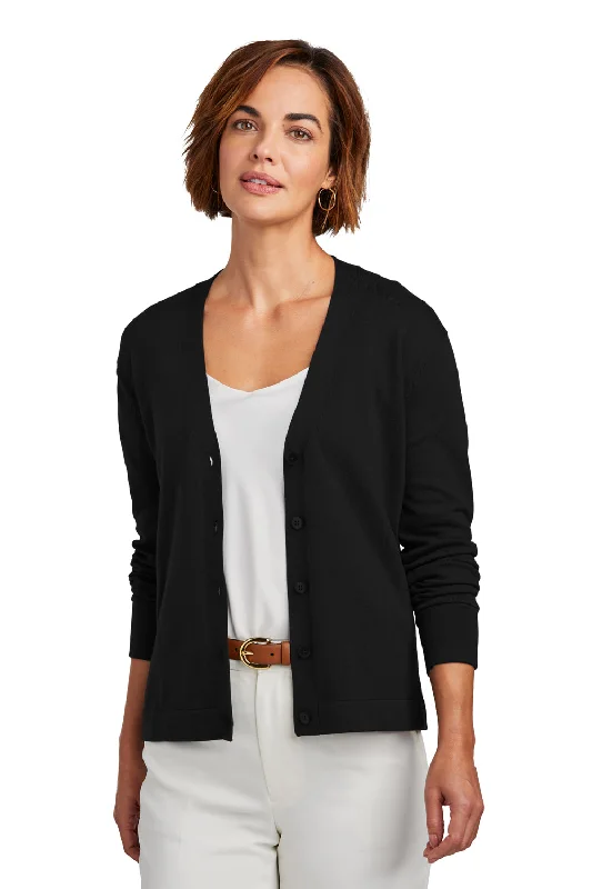 cardigan throwback knit -Brooks Brothers Womens Long Sleeve Cardigan Sweater - Deep Black