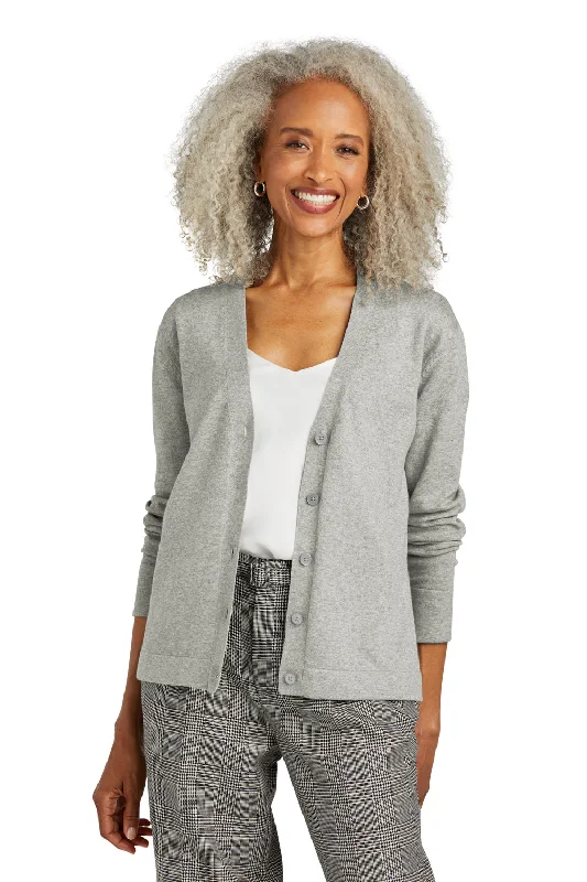 cardigan velvety knit -Brooks Brothers Womens Long Sleeve Cardigan Sweater - Heather Light Shadow Grey