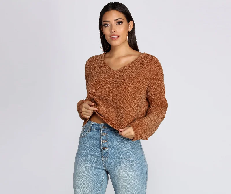 pullover sweater pure weave -Chic In Chenille V-Neck Sweater