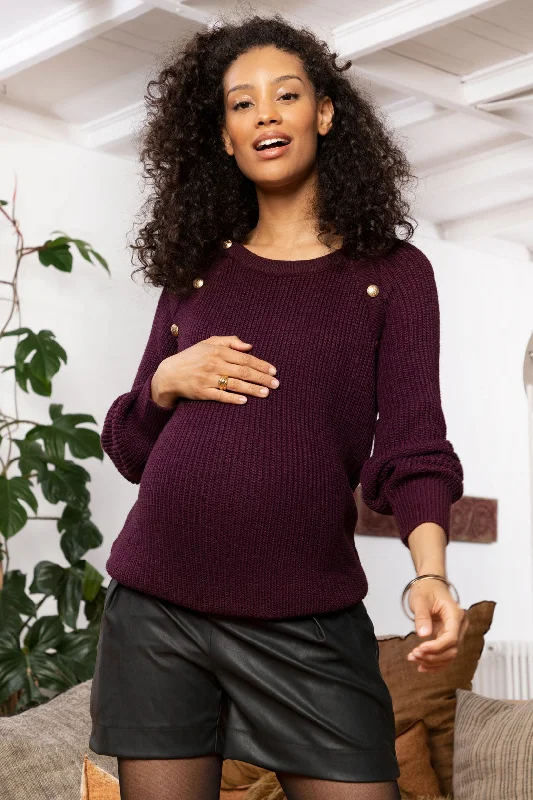 pullover sweater flowy blend -Romain  Maternity Nursing Sweater in Aubergine